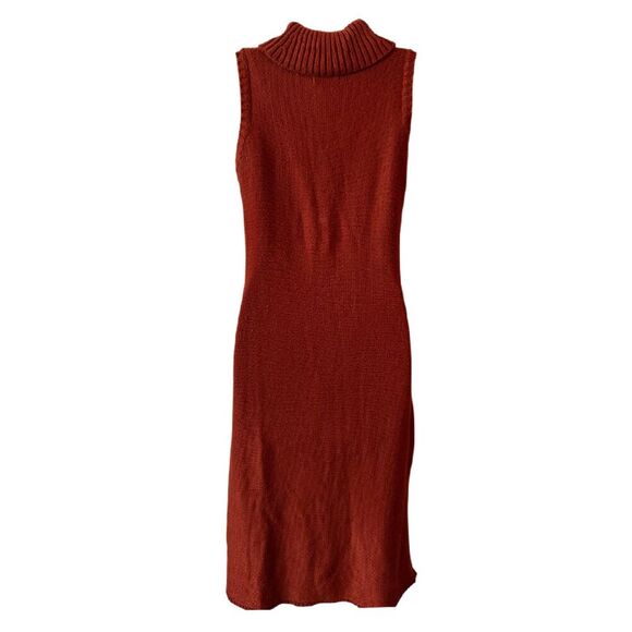 Calvin Klein Rust Orange Sleeveless Turtleneck Cable Knit Sweater Dress Size S/M - Picture 5 of 11